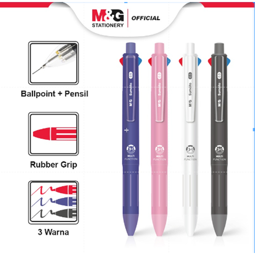 

M&G Pulpen 3 Warna + 1 Pensil dalam 1 Alat Tulis Multifungsi Ballpoint Pulpen 0.7 mm 3 Warna dan Pensil Mekanik 0.5 mm Praktis untuk Menulis & Menggambar