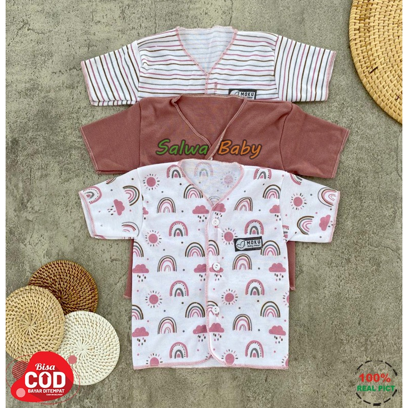 Isi 6 PCS Baju Celana Bayi / 3 Setel Baju Lengan Pendek Celana Pendek Usia 0-3 Bulan Seri Dusty Pink Anababy