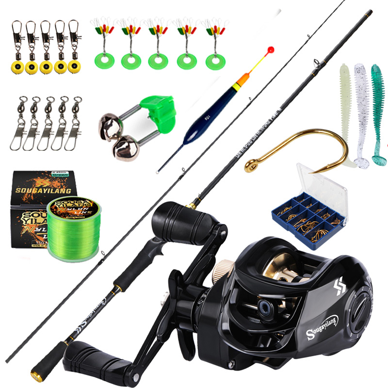Joran dan Reel 1.8M 2.1M 2 Bagian Casting Fishing Rod dan 7.2:1 Rasio Gear Rem Magnetik Baitcasting Reel Memancing Baris Lure Combo Set