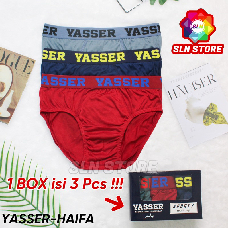 (3 Pcs) CELANA DALAM PRIA SPORTY YASSER HAIFA BOX isi 3 Pcs CD KATUN LAKI LAKI BRIEF