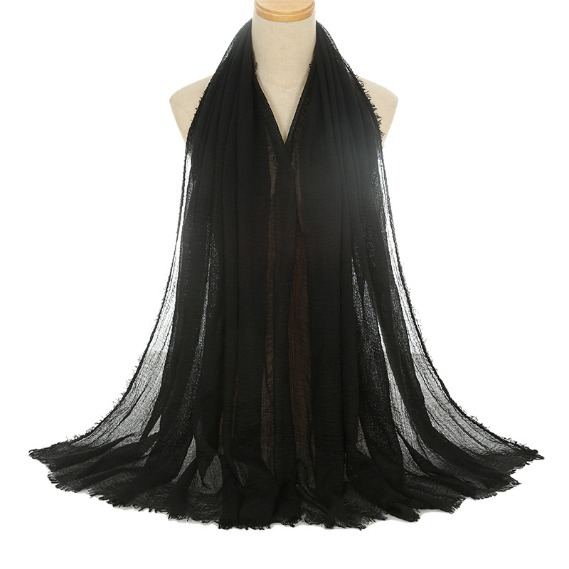 Hijab Pashmina Crinkle Shawl 180*70cm warna solid monokrom gulungan katun dan linen syal ukuran besar wanita selendang syal jilbab crinkle hijab 100% Cotton