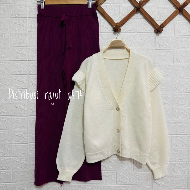 ONESET CARDIGAN RUFFEL SETTELAN CELANA KULOT WANITA