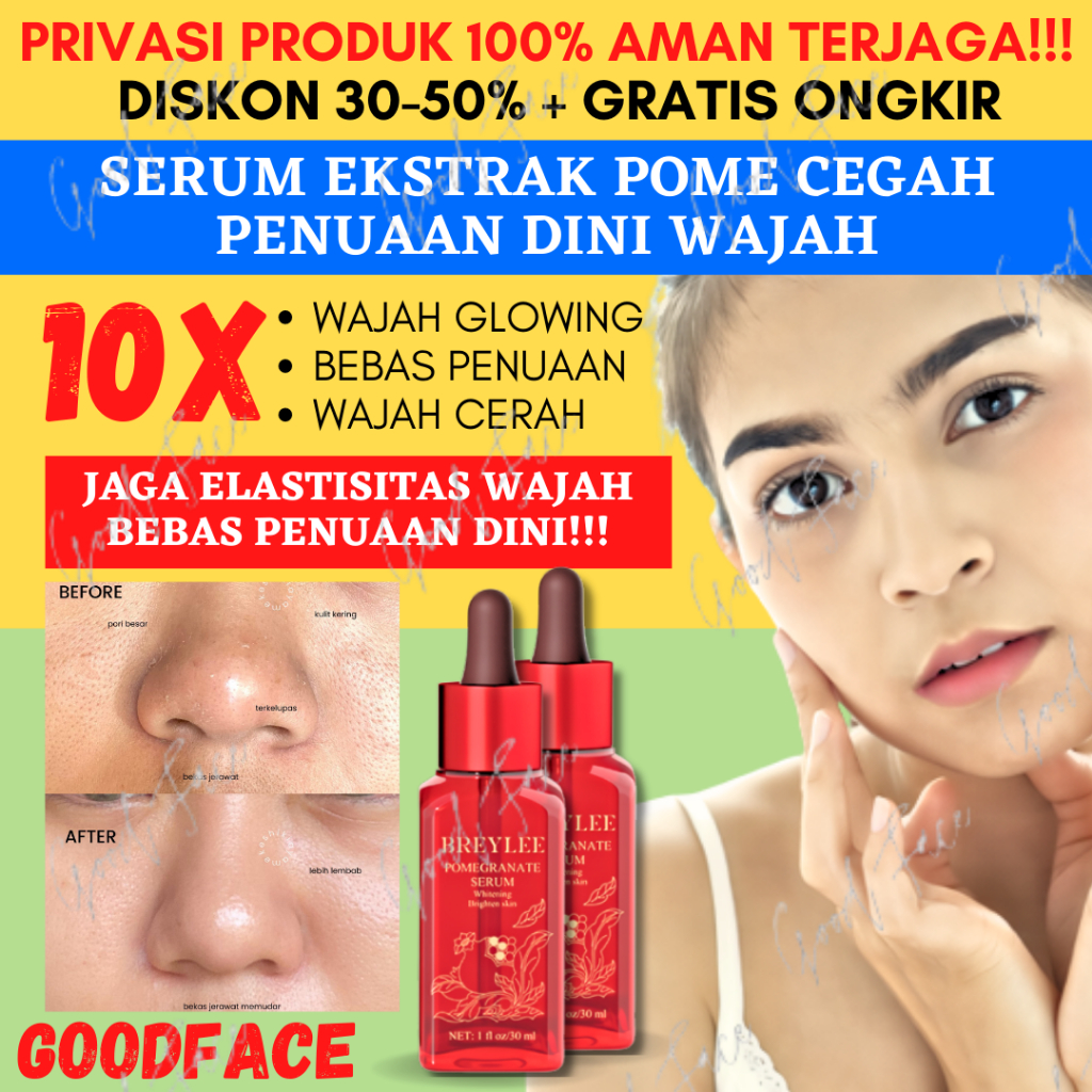 Serum Pemutih Wajah Glowing BREYLEE Pomegranate Serum - Breylee Serum Whitening , Melembabkan, Mencerahkan &amp; Anti-Aging (30 ml)