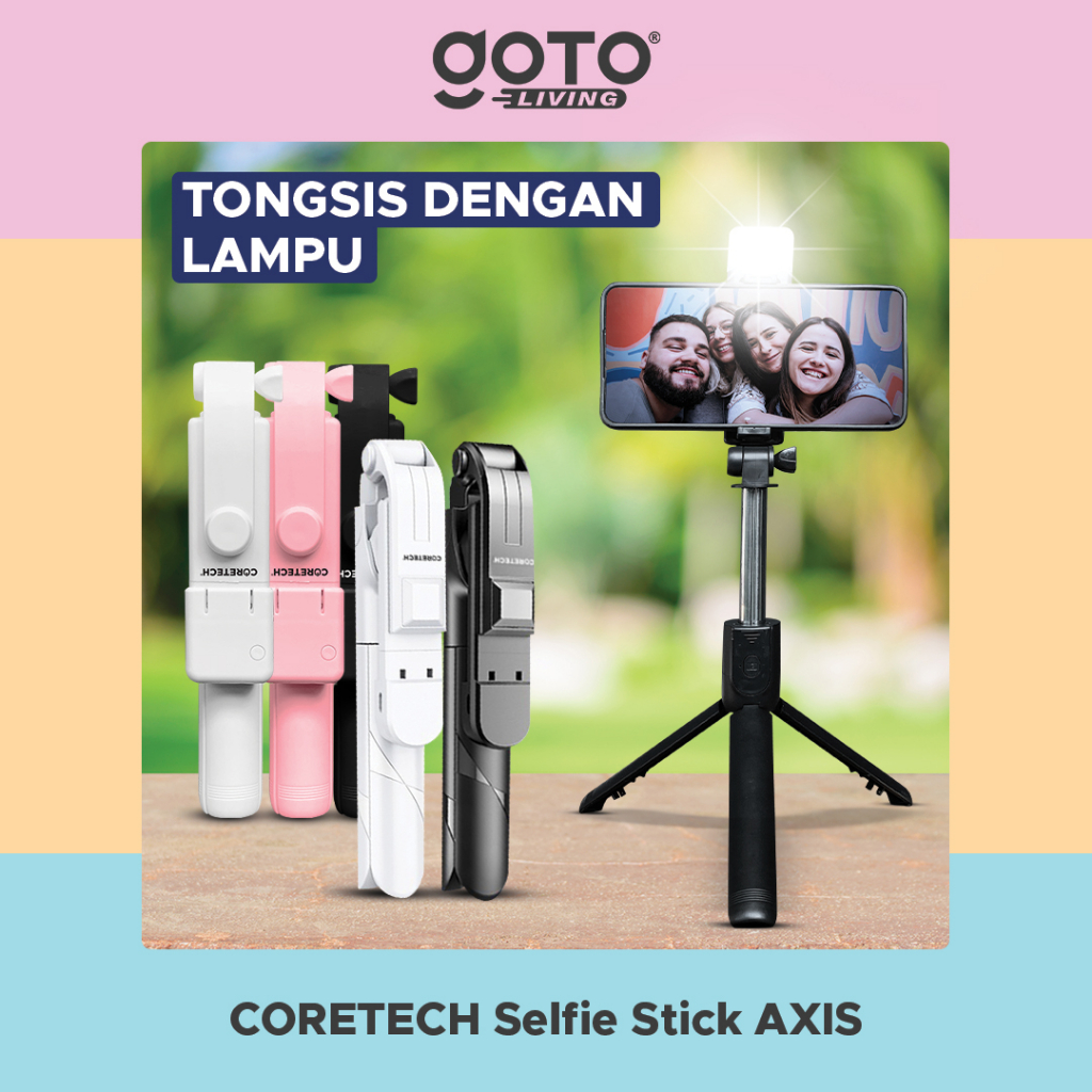 Coretech Axis Tripod Tongsis Bluetooth Remot Selfie Stick LED Flash