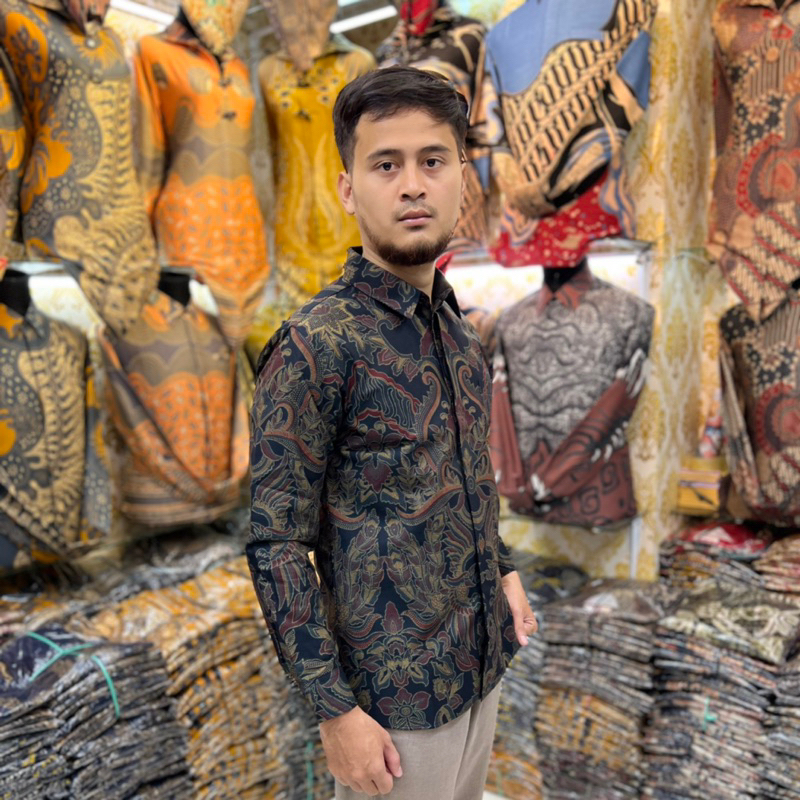 Batik SLIMFIT pria premium Pisan Bali Merah Bunayyastore Laskala prabu