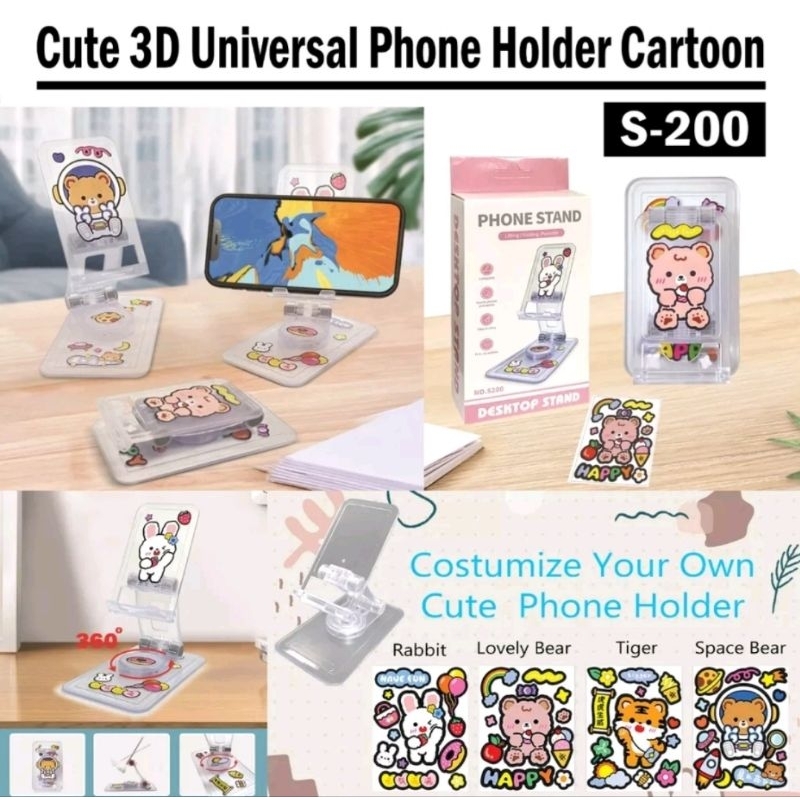 NEW CUTE 3D DESKTOP PHONE STAND CARTOON UNIVERSAL ANTI SLIP FOR SMARTPHONES &amp; TABLETS HOLDER KARAKTER MOTIF LUCU