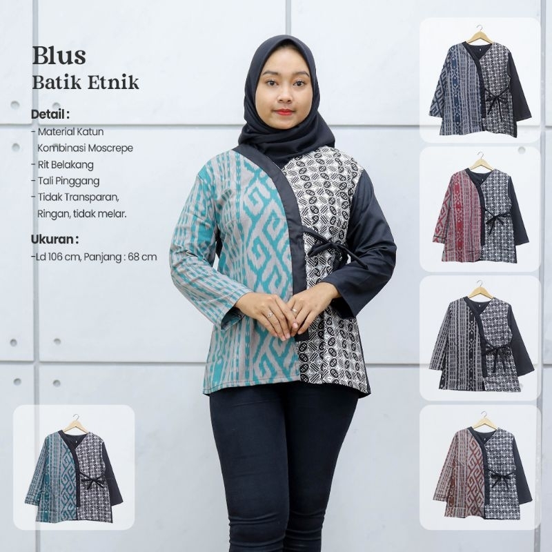 Blus Batik Etnik Kombinasi Moscrepe Lengan Panjang - Naira Batik