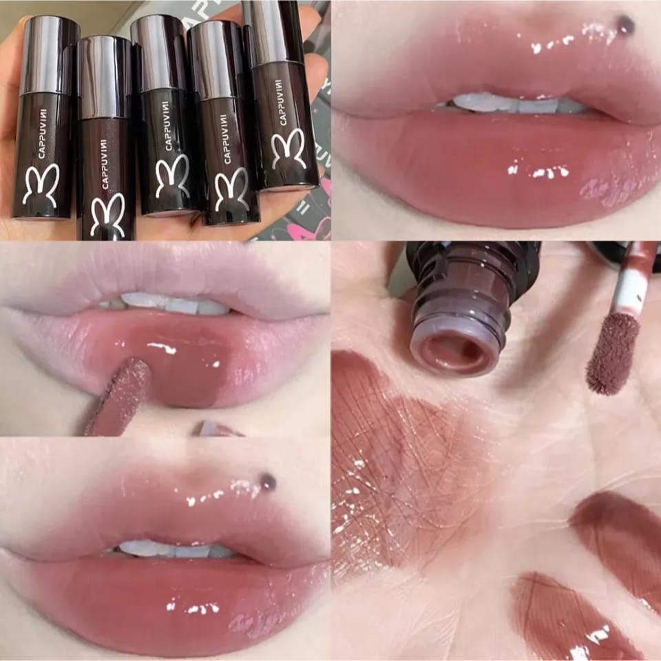 CAPPUVINI LIP GLOSS TABUNG HITAM BARU 8 WARNA LIP GLOSS LIP LINES PELEMBAB BIBIR BERMINYAK MAKEUP LIP GLOSS HITAM