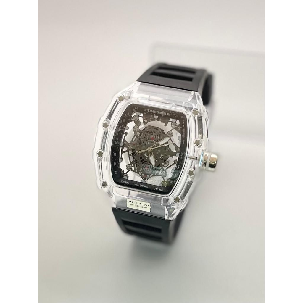 Best Seller Jam Tangan Pria RM Mata2 Analog Body Transparan Strap Rubber Premium Plus Baterai Dan Bo