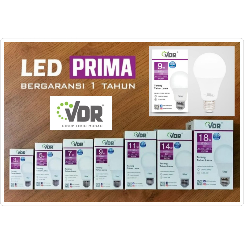 VDR Lampu Bohlam Led Prima 3 5 7 9 11 14 18 22 watt