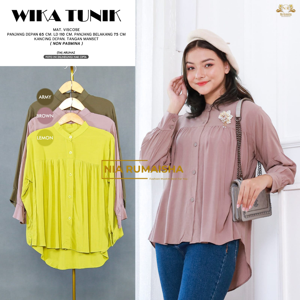 Wika Tunik Atasan Kemeja Casual Rayon Viscouse Original Produk By Nia Rumaisha