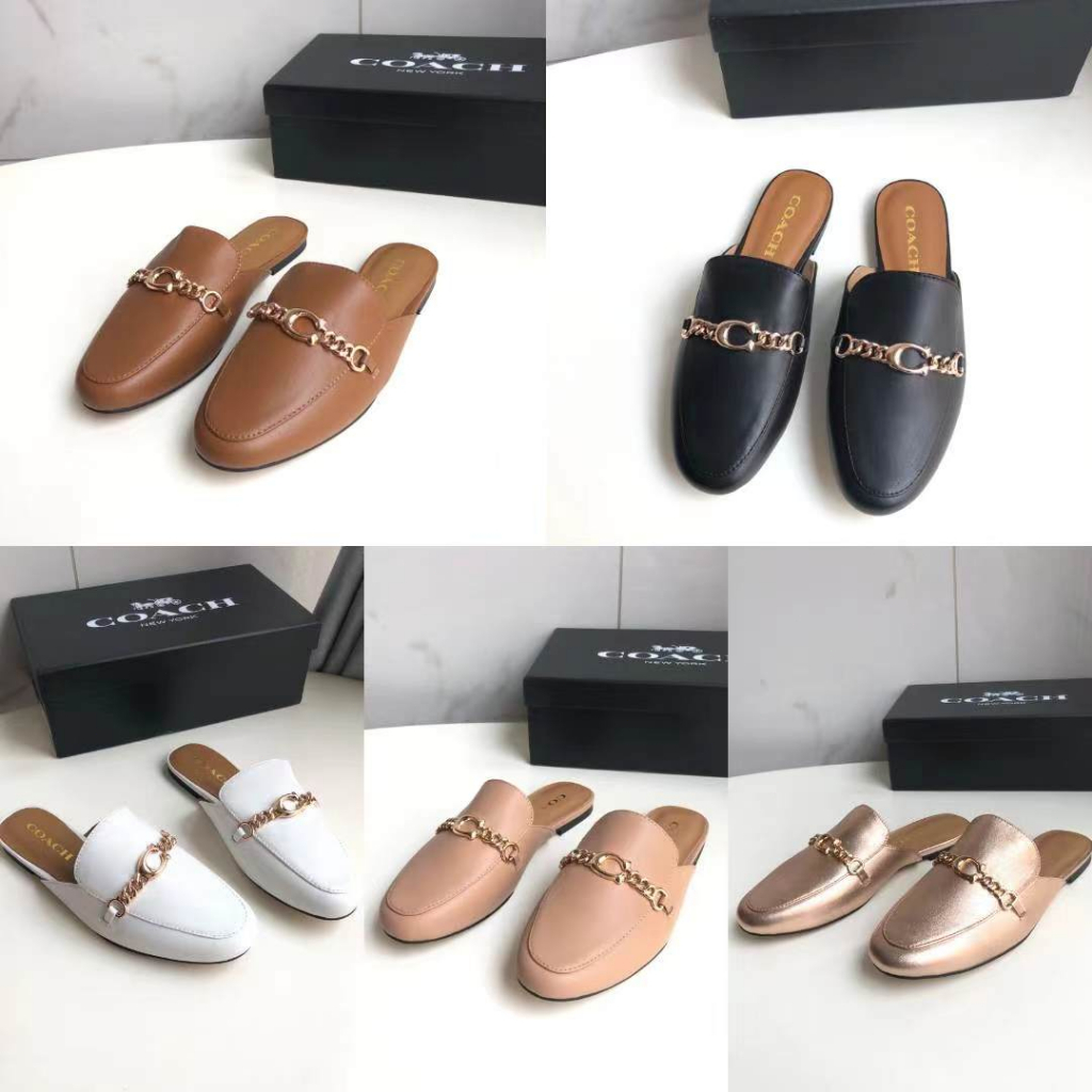 SCH06  coach original slippers shoes flat shoes leather material  xie