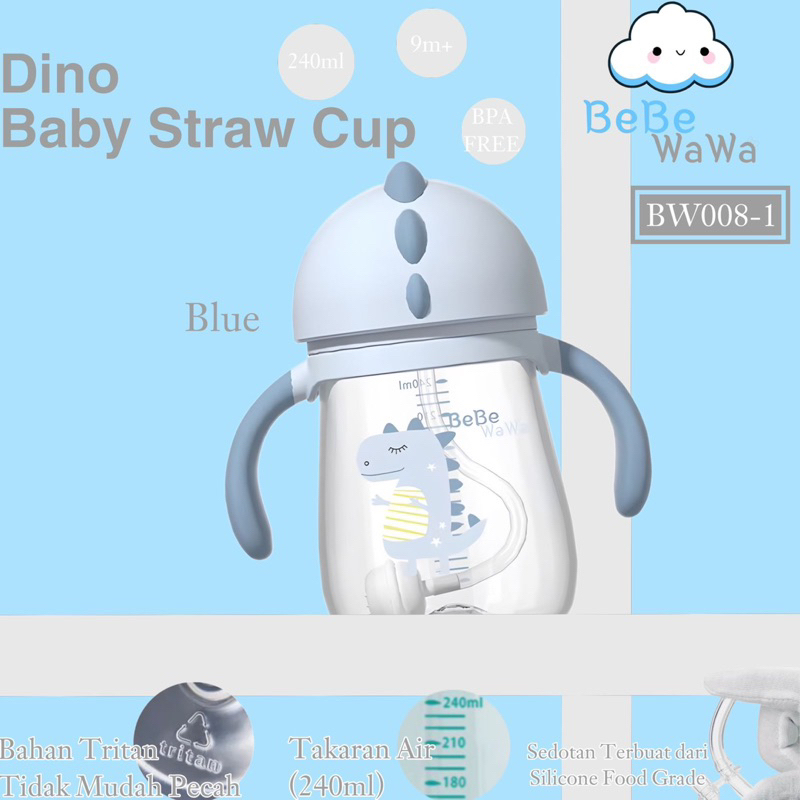 BeBeWaWa Dino Baby Straw Cup - Tritan Straw Cup - Botol Minum Bayi &amp; Anak