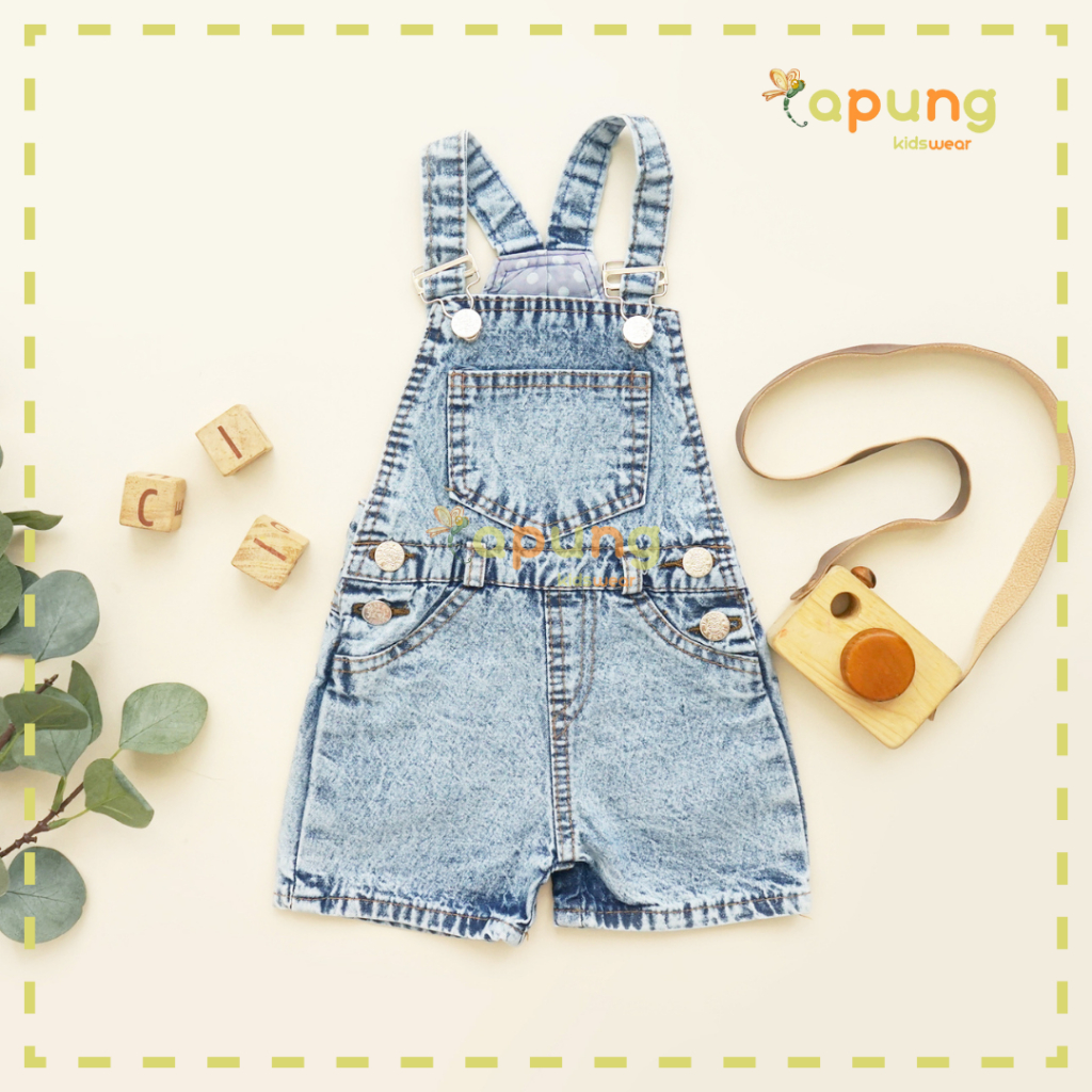 (Capung Kidswear) Overall Celana Pendek Jeans Anak Unisex Baju Kodok Anak (6bulan-4 tahun)