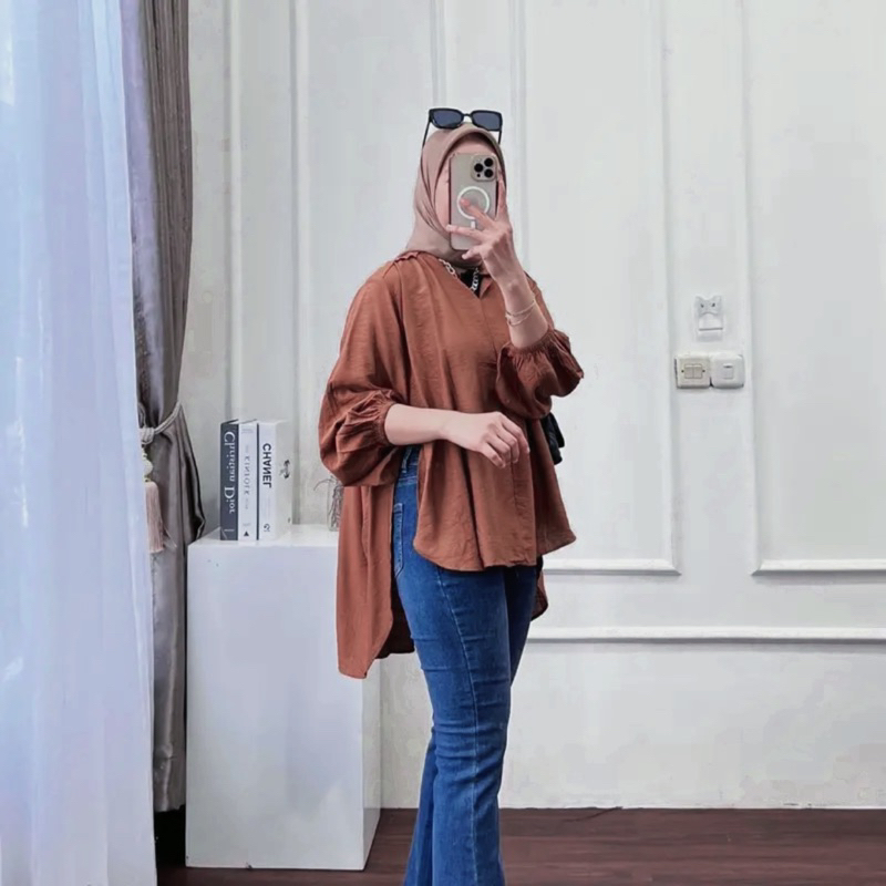 LIVIA BLOUSE KEMEJA OUTER CRINKLE AIRFLOW - Cirebon Cloth | Blouse wanita muat BB 40-90 kg