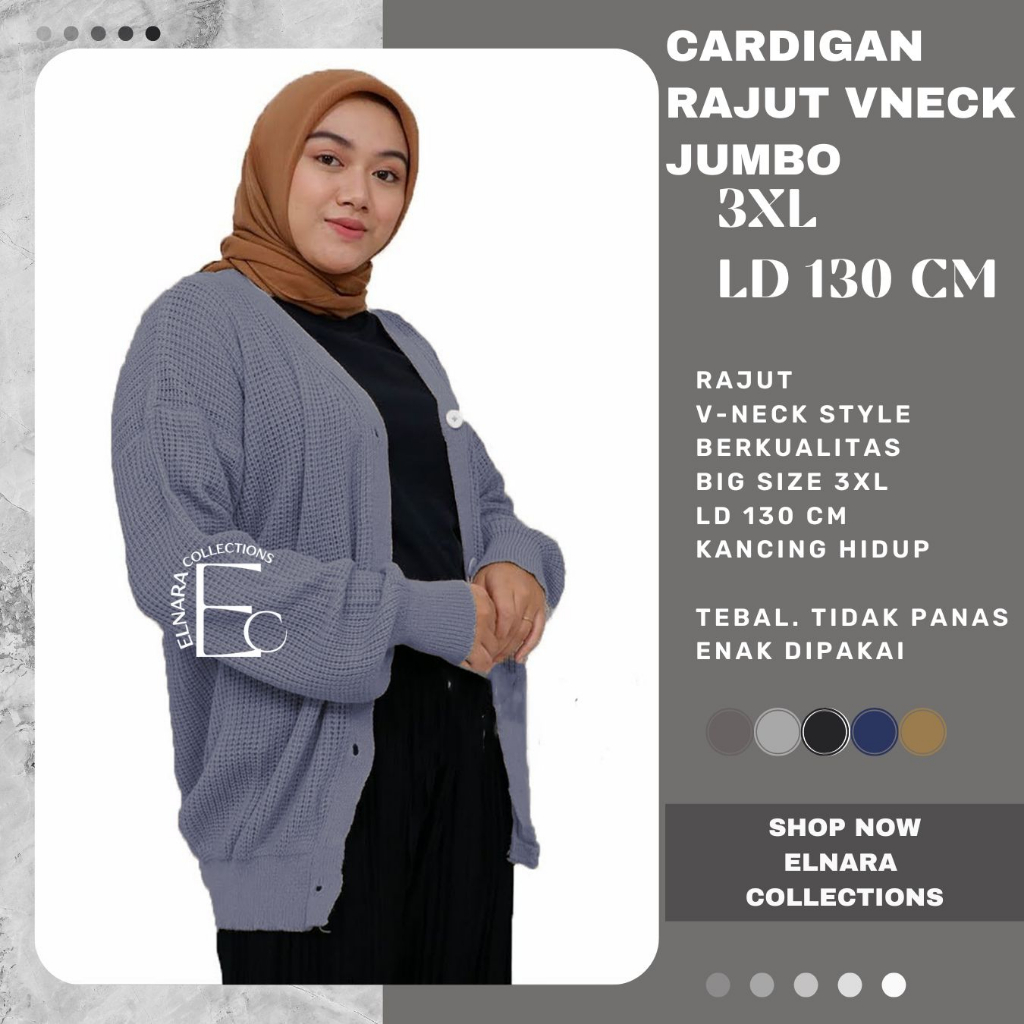 Cardigan Rajut Wanita Oversize Rika / Kardigan Wanita Jumbo VNeck LD 110 cm Elnara Butik
