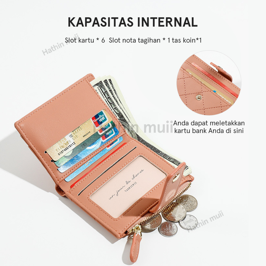 Hathi muii - Dompet Wanita Pendek  Lipat Dompet KOREA IMPORT SLOT KARTU  RESLETING KOIN PENDEK PU Leather Premium