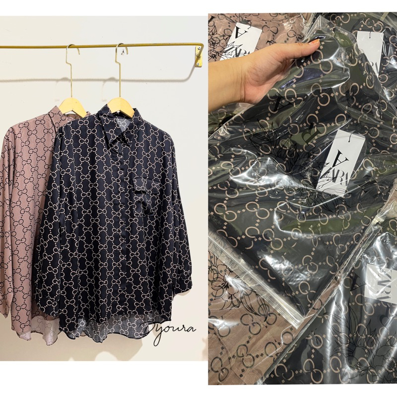 kemeja Rayon basic oversize motif Gg shirt / Kemeja gg terbaru/ kemeja lengan panjang / kemeja wanita motif gg