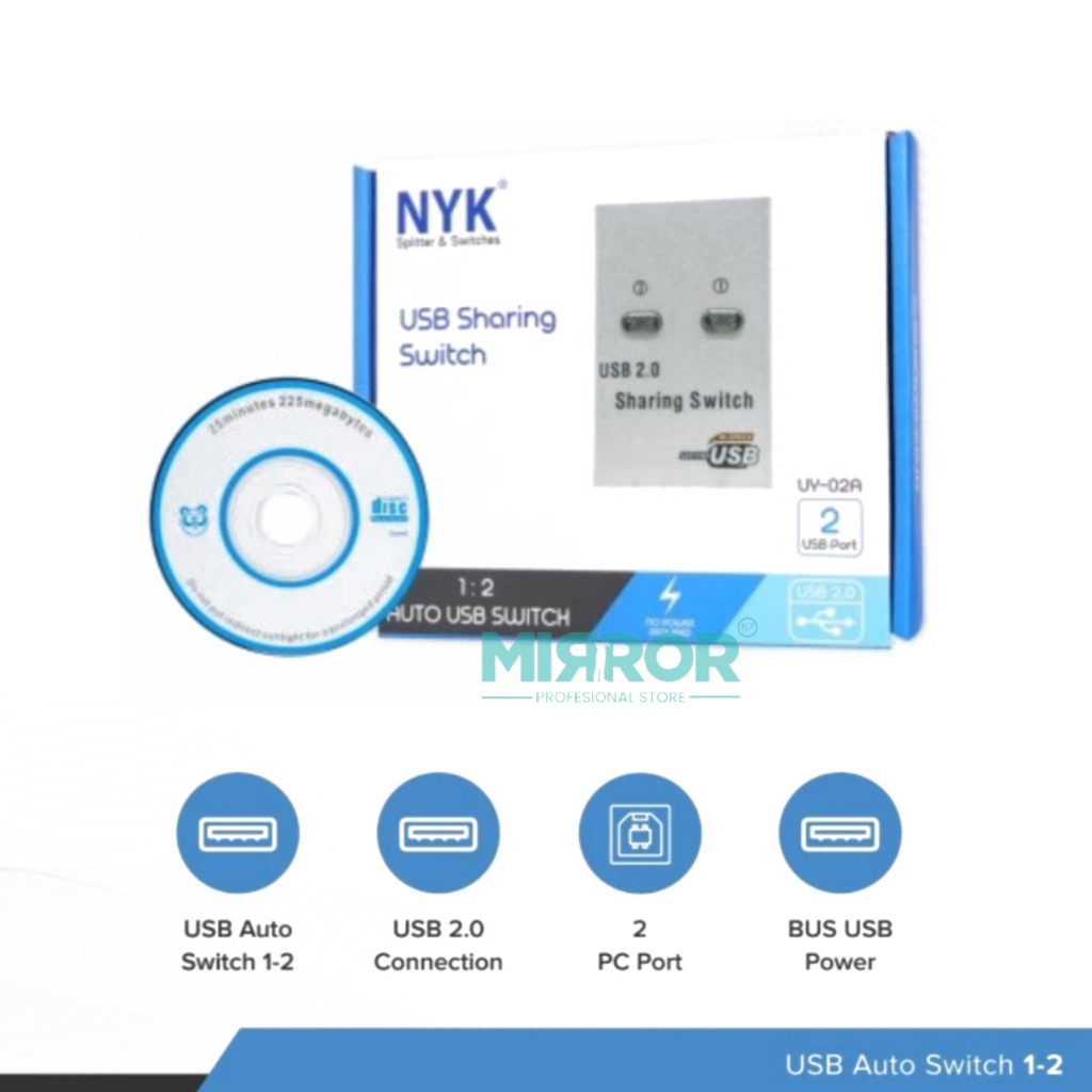 Satu Paket NYK Auto Switch Printer 2 Port Dan Kabel Printer NYK USB 2.0