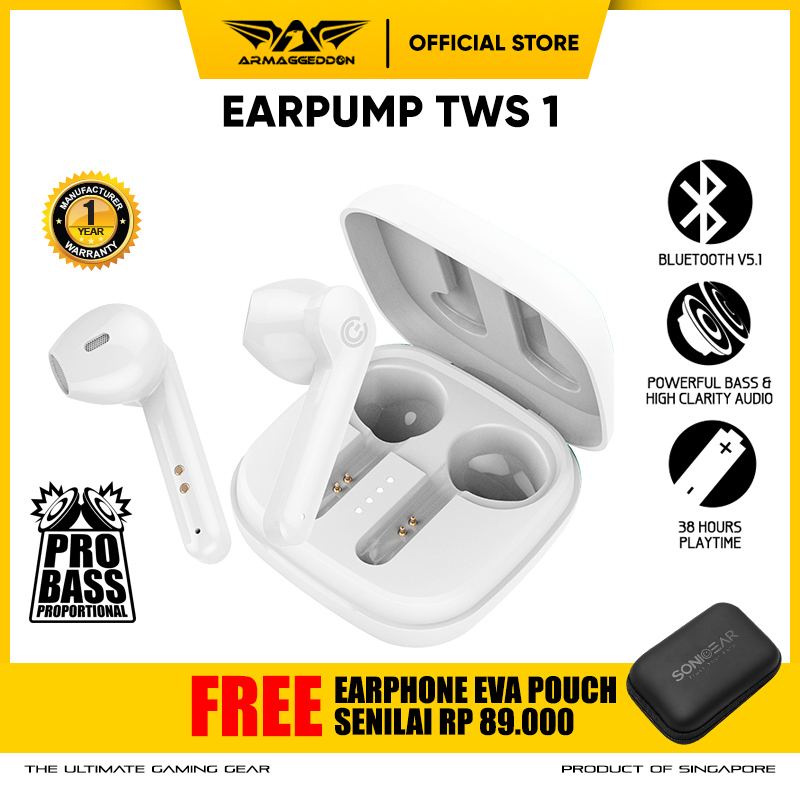 Earphone Headset Bluetooth TWS 1 Wireless  Earburd with Portable Charging Case By Sonicgear