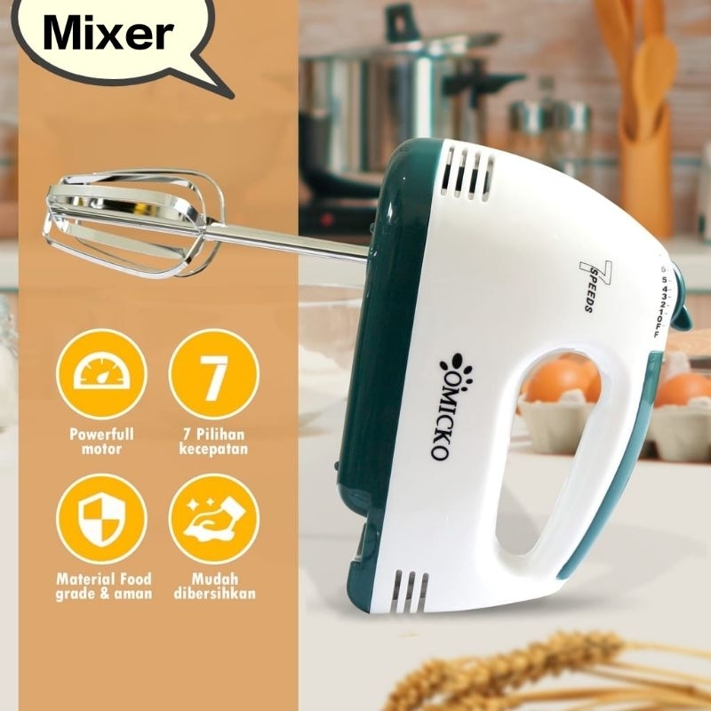 Hand Mixer Omicko / Mixer Tangan Listrik/ Kocokan Adonan Elektrik