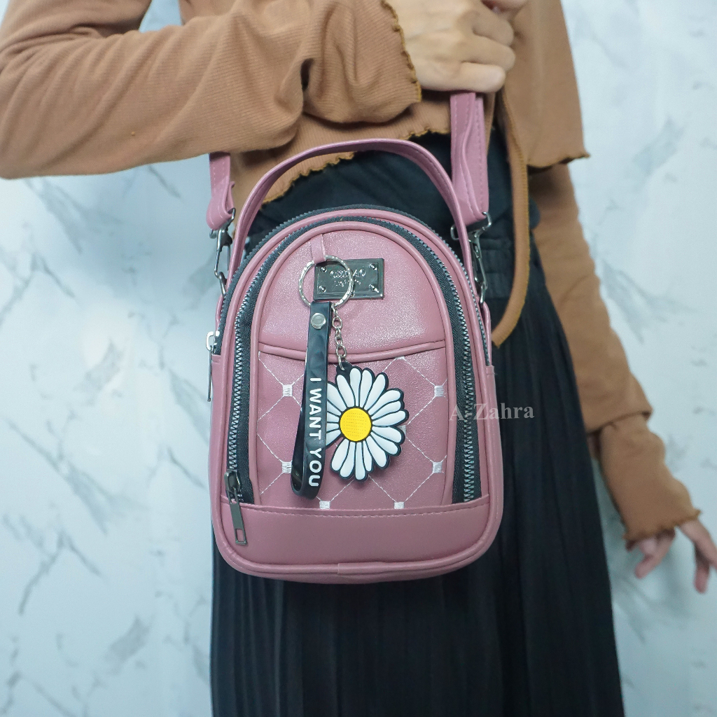 A-ZAHRA 202 TAS RANSEL 3 IN 1  BORDIR / TAS SLEMPANG WANITA / BACKPACK WANITA / BACKPACK FREE GANTUNGAN