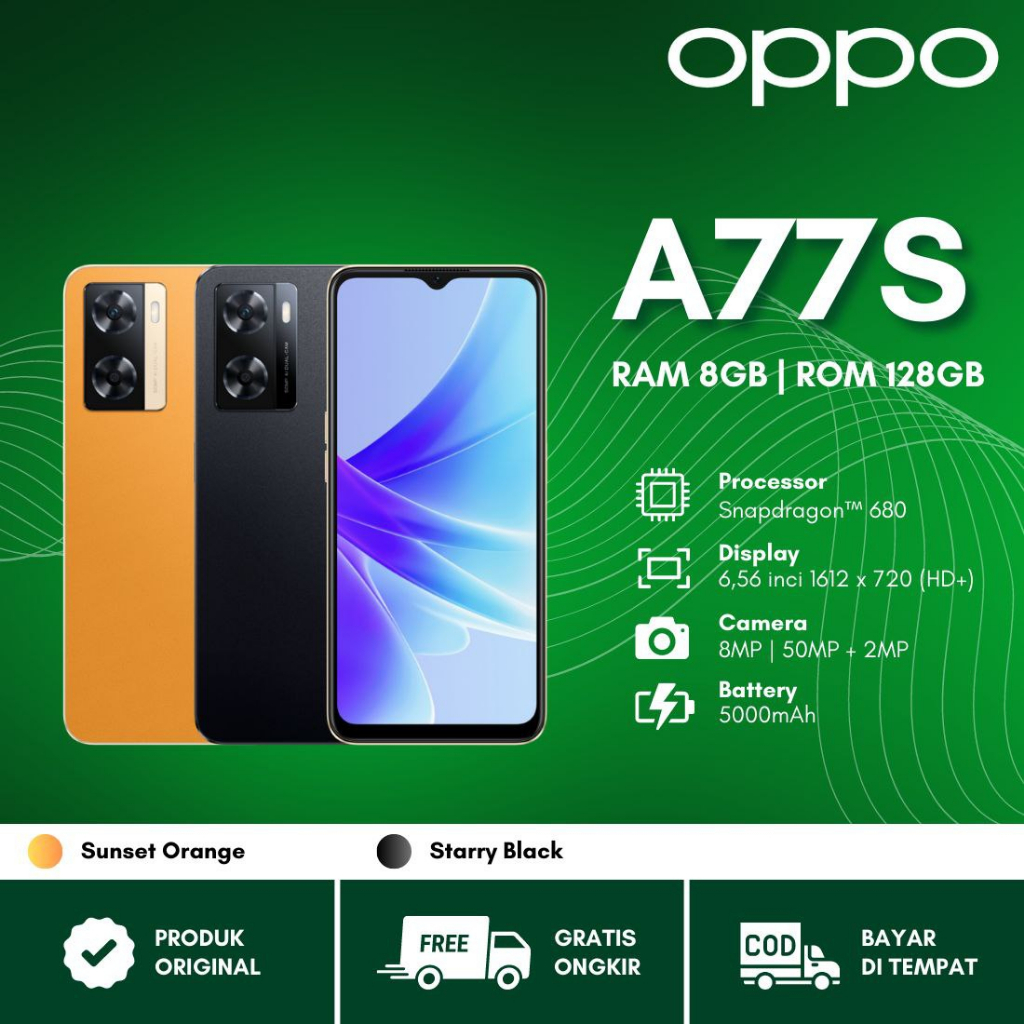 OPPO A77s 8/128GB (+8GB Expansion Ram) Smartphone Original - Garansi Resmi