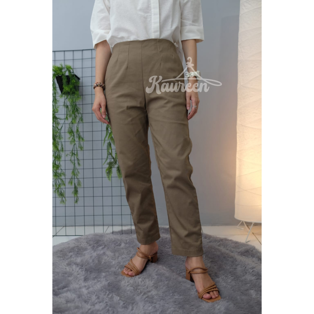 Celana Katun Twill LisaPats Celana Panjang Wanita Celana Kerja Celana panjang Highwaist