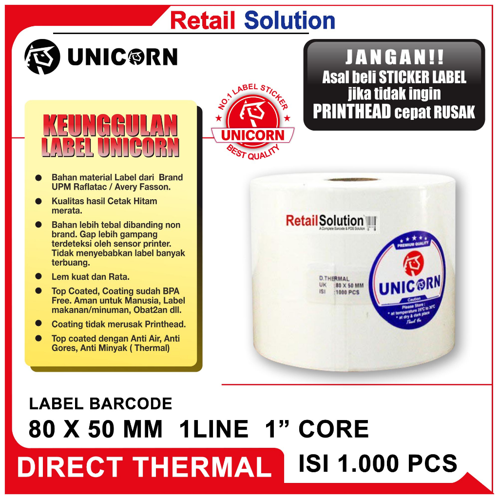 Label Stiker Resi Thermal 80x50 mm / 80 x 50 mm / 80x50mm Isi 1000