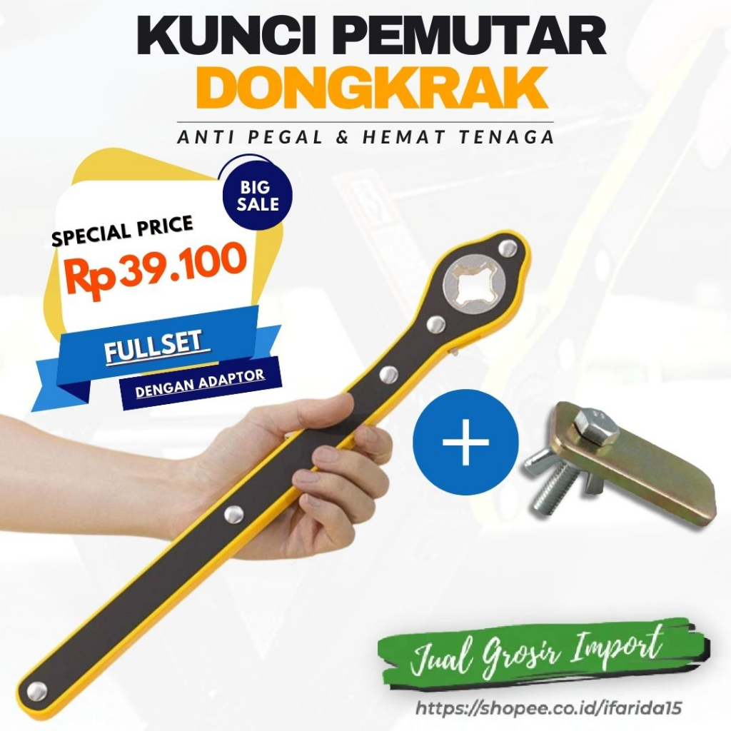 Besi Pemutar Dongkrak Mobil Universal Model Kunci Ratchet Wrench