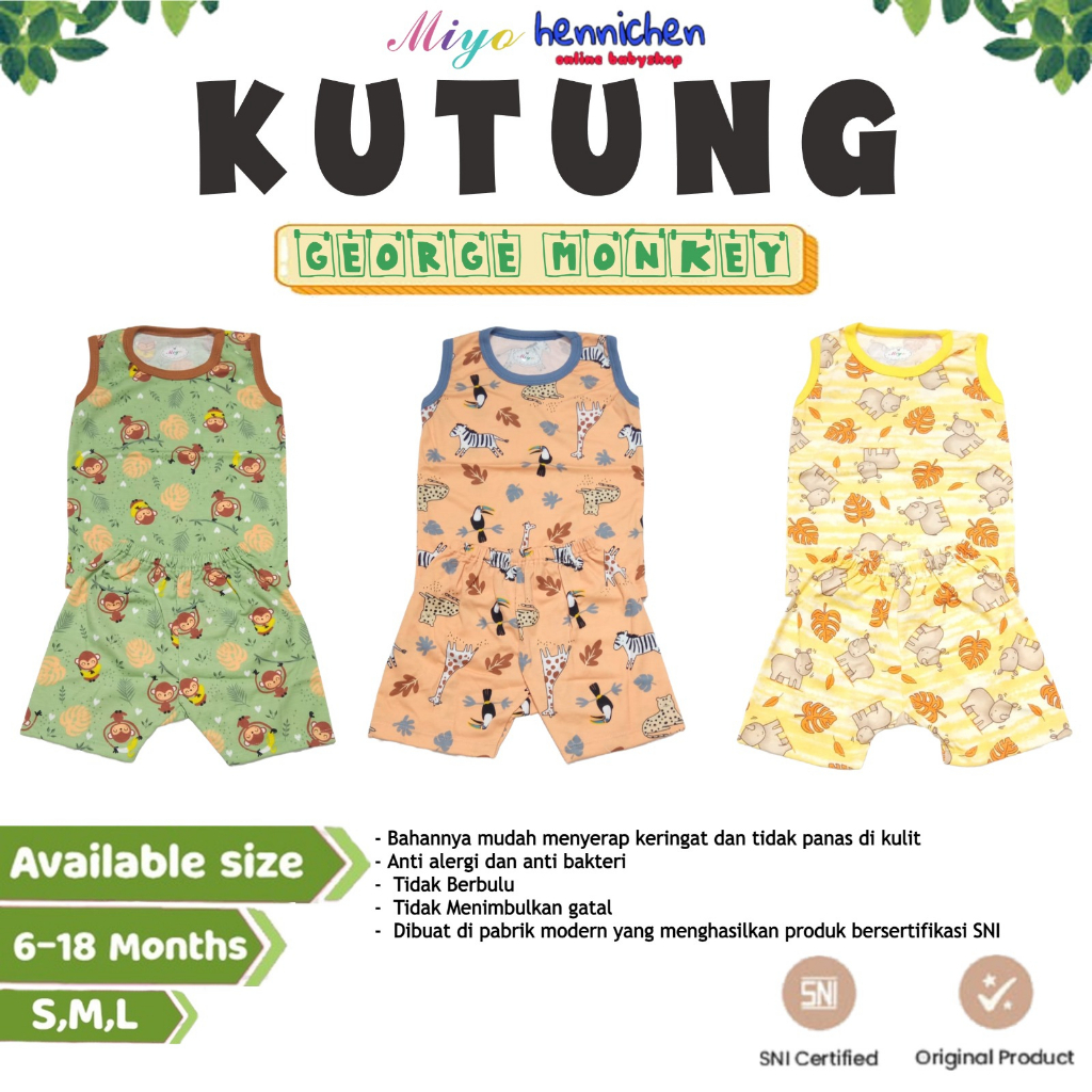 MIYO Setelan SINGLET PRINT KUTUNG GEORGE MONKEY / SQUIRREL PIYAMA BAJU MIYO SML