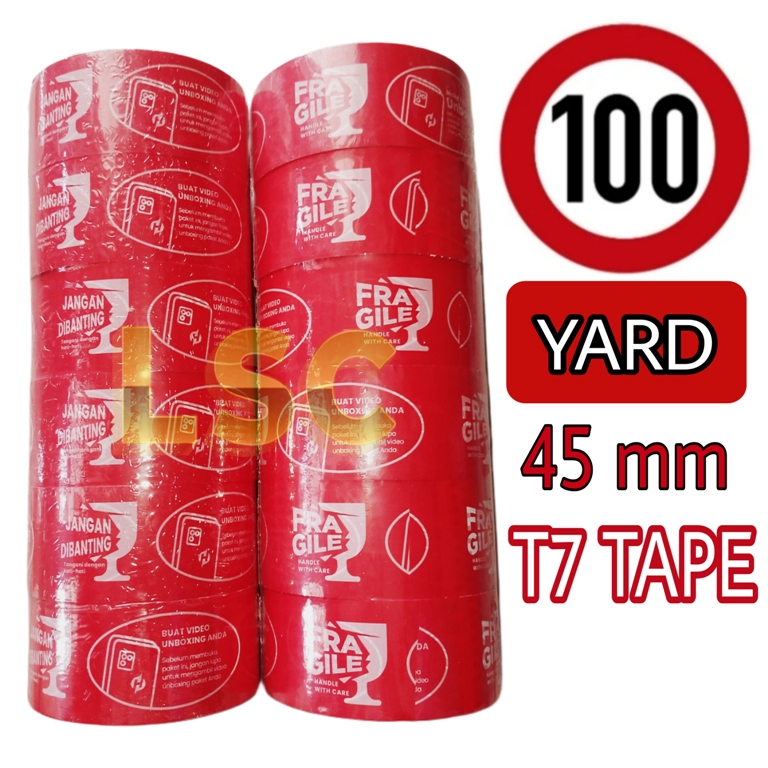 Lakban FRAGILE OPP Tape / Lakban FRAGILE Merah T7 Tape 45 X 100 Yard SUPER QUALITY