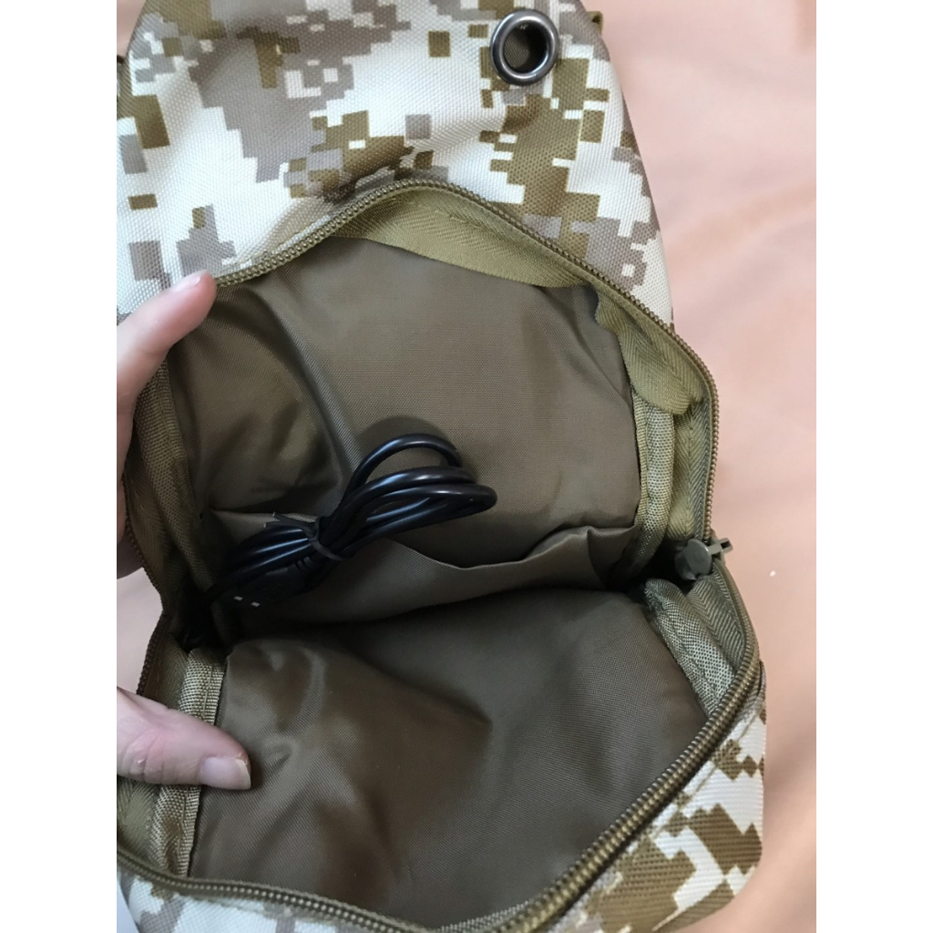 tas selempang army dengan usb dan charger