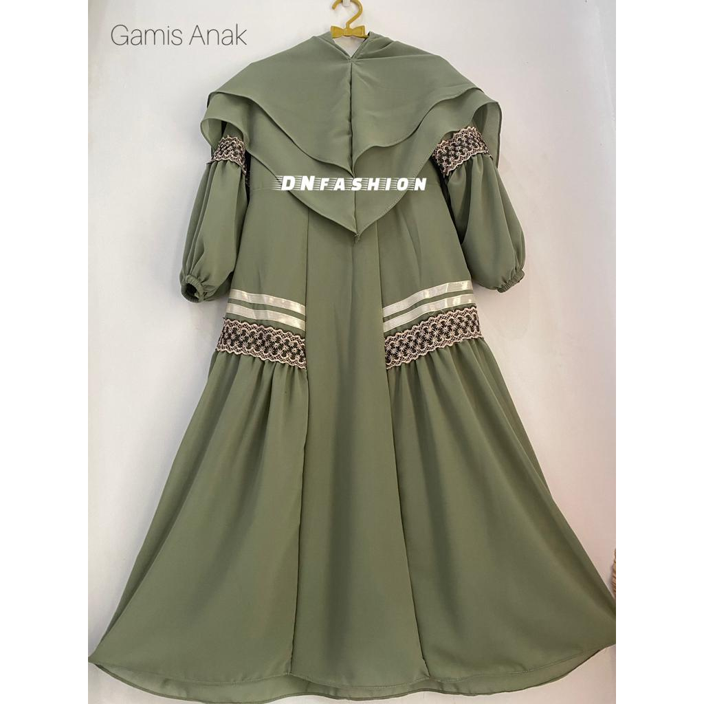 Gamis Anak Ceruty Babydoll Variasi Renda dan Pita / Gamis Set Syari Ceruty Terbaru