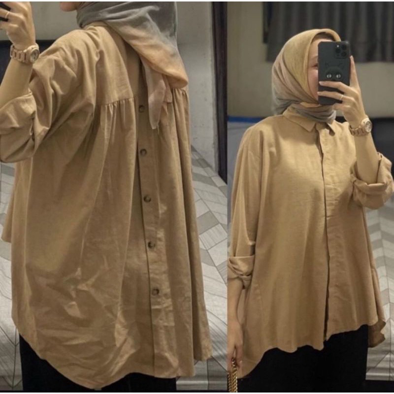 Hana Top Blouse Linen Wanita Kancing Belakang