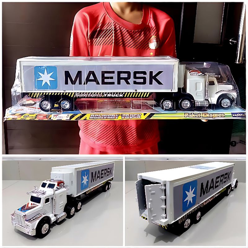 Mainan Truk Kontainer Box Ekspedisi Petikemas Panjang Murah Jalan Tanpa Baterai Mesin Friction Anak 