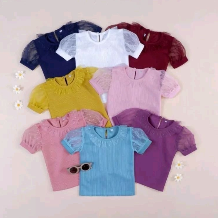 (NEW) Baju Atasan ZURA Anak Perempuan (Mango Knit mix Tile Polkadot)