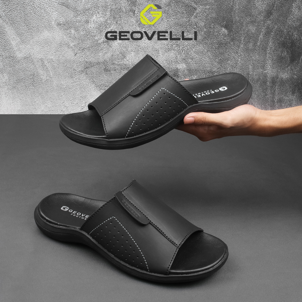 Sandal Pria Hitam Sol Tebal Dewasa Geovelli Original Sendal Cowok Sendal Slide Casual Kualitas Lokal - G1991 Black