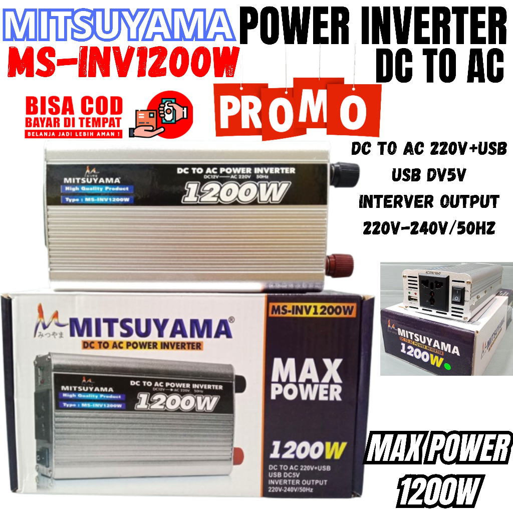 Power Inverter DC To AC 1200 Watt 1200 Wat 1200W Merk MITSUYAMA MS-INV1200 DC 12V~1200WATT~INVERTER 
