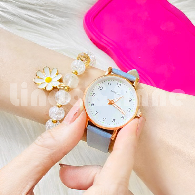 [COD] Jam tangan Casual Wanita Gaya Analog Strap PU Leather  Gaya Segar Fashion Import