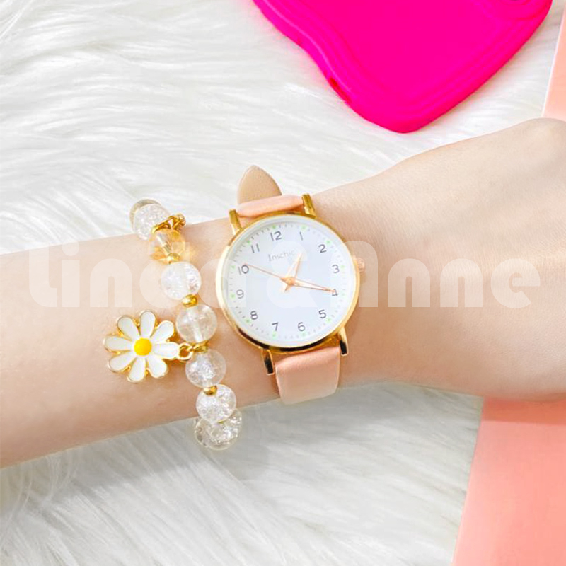 [COD] Jam tangan Casual Wanita Gaya Analog Strap PU Leather  Gaya Segar Fashion Import