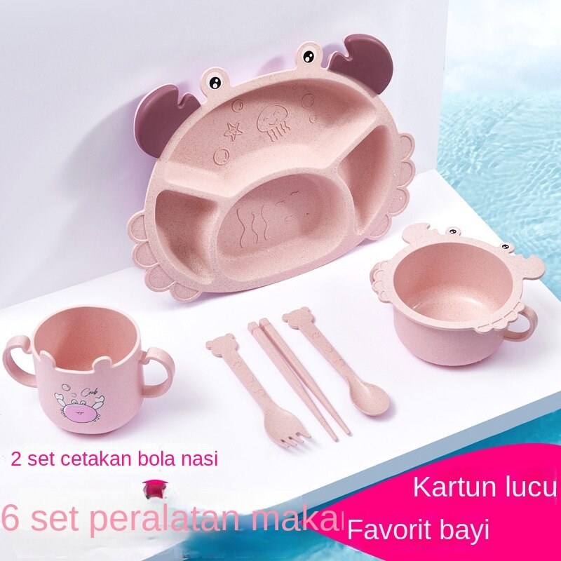 6 Buah Mangkok Piring Sendok Garpu Bib Cup Silikon Bayi Set Anak-anak Non Slip Peralatan Makan Bayi / Premium Silicone Set / Peralatan Makan Bayi Silicone