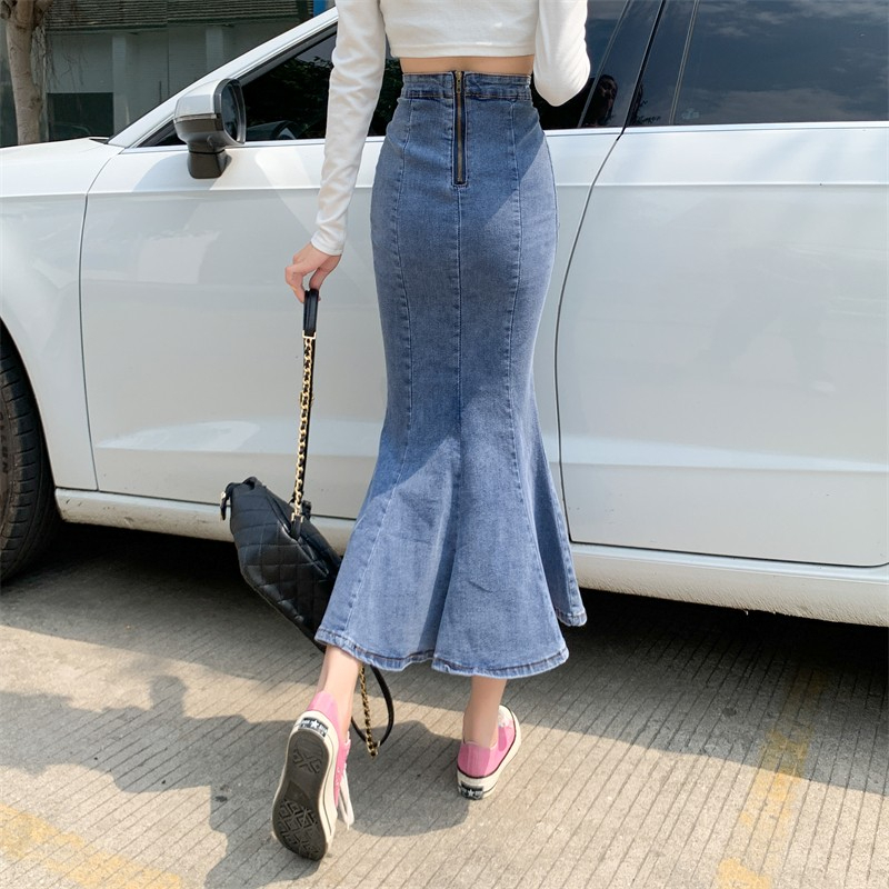 Rok jeans panjang wanita Rok maxi jeans rok plisket jeans Import Denim Rok kekinian 2023 Korean Style Rok Jeans Stretch Span