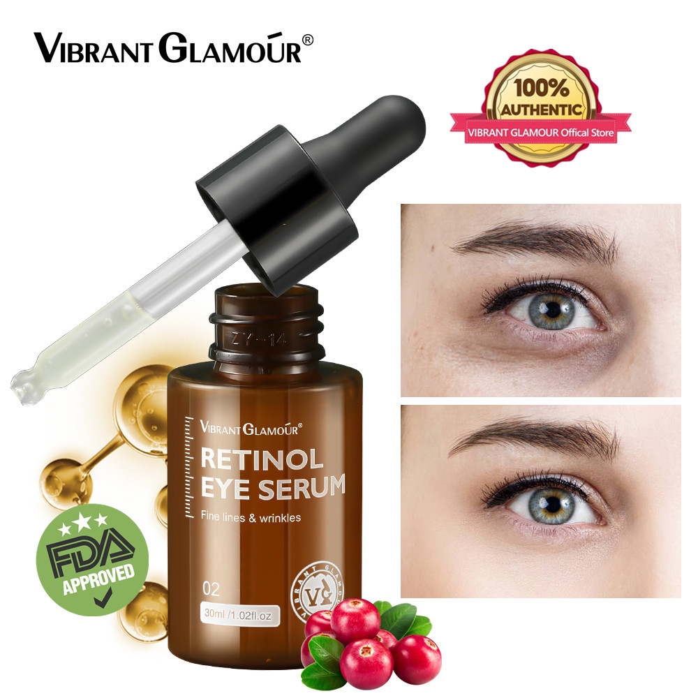 【BPOM】VIBRANT GLAMOUR Retinol Eye Serum Firming Collagen Anti-Aging Eye Cream Treatment Anti Wrinkle Moisturizing Whitening For Puffy Bags, Dark Spots, Wrinkles Eye Serum 30ml