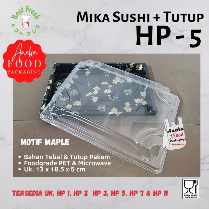 Mika box/tray/wadah HP 5 sushi bento hitam motif+tutup
