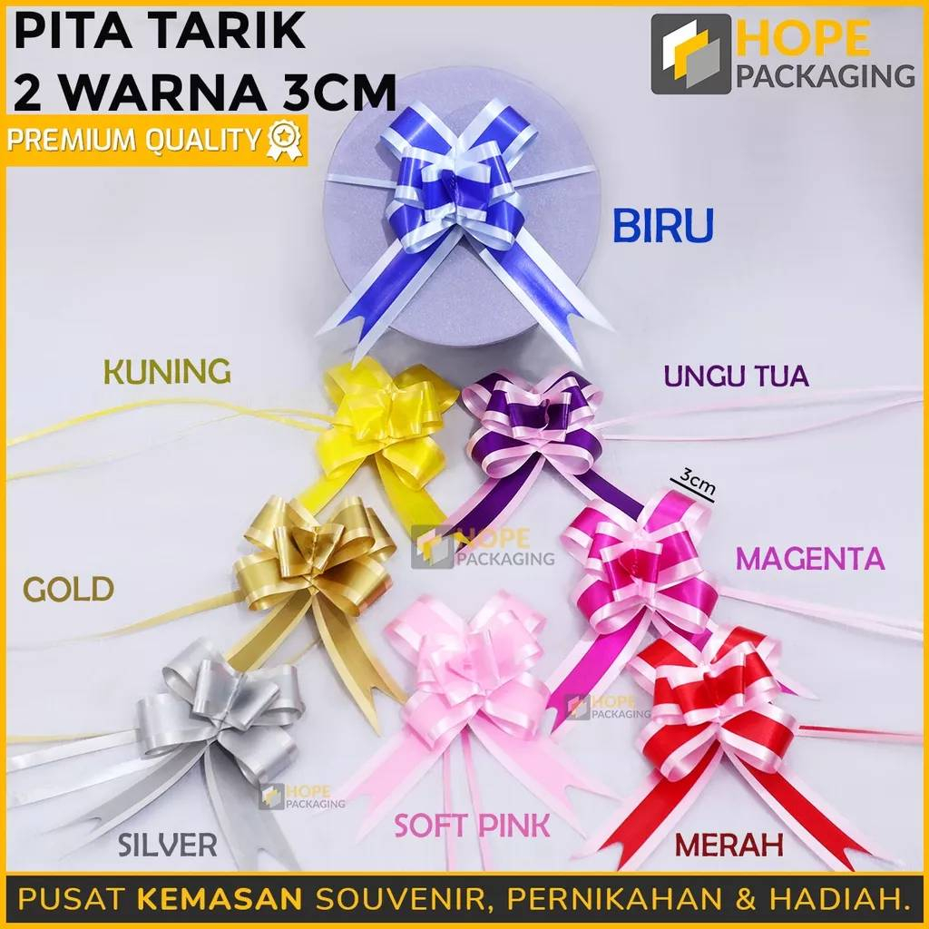 

[HARGA / 10 PCS] Pita Tarik Serut 2 Warna /Pita Jadi / Pita Tarik Hiasan Kado/ Pita Serut 3 CM