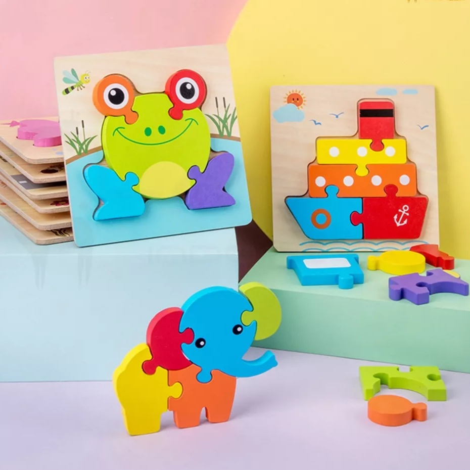 Puzzle kayu 3D mainan edukatif anak wooden