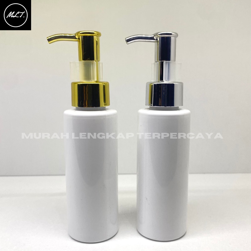 BOTOL PUMP 100ML TEBAL RF PUTIH PLASTIK 100 ML CLIP OIL LUXURY GOLD SILVER PET