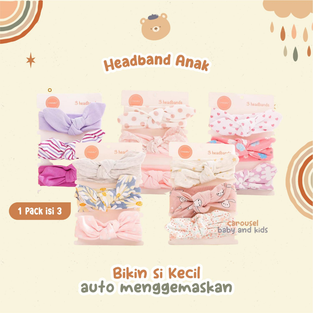 Headband Anak Bando Bayi Perempuan Isi 3 - 62-728 Aksesoris Kepala Kekinian By Carouselofficial