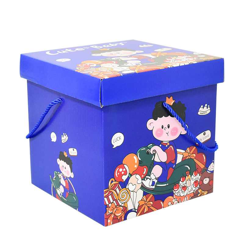 Box Tebal Ultah Anak Bahan Corrugated Tebal dengan Tutupan dan Tali / Kotak Ulang Tahun Tersedia 2 Ukuran Motif Astronot Girl dan Boy / Giftbox Birhtday Besar Muat Banyak / Kotak Bento atau Kado Bahan Tebal dan Kokoh